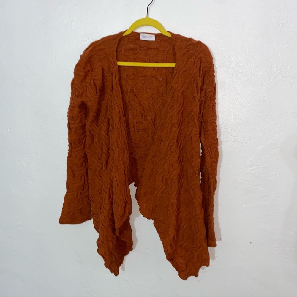 Italian Wool Blend Textured Knit Open Front Cardigan Burnt Rust Club Voltaire S